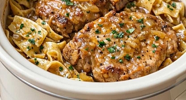 Slow Cooker Amish Onion Pork Noodles Recipe