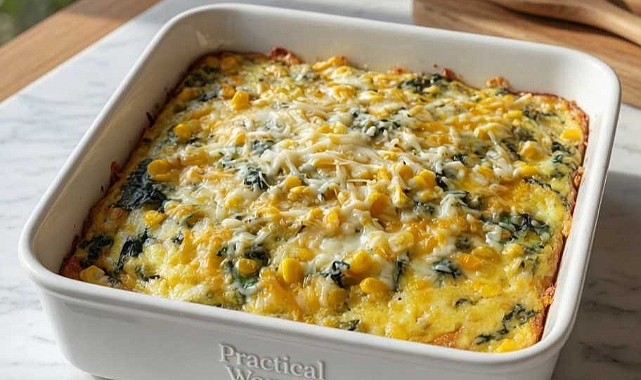 Oven Baked Cheesy Corn and Spinach Casserole Recipe