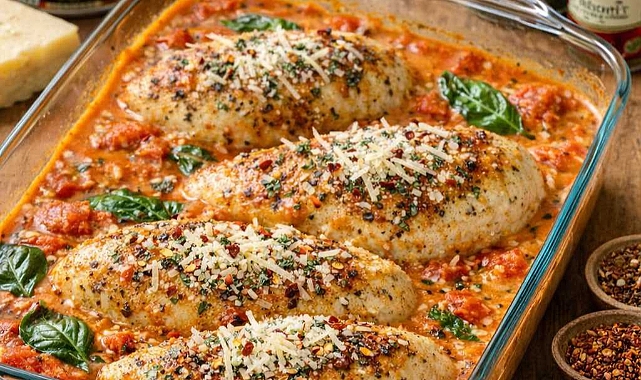 Oven Baked Creamy Tomato Basil Chicken Recipe