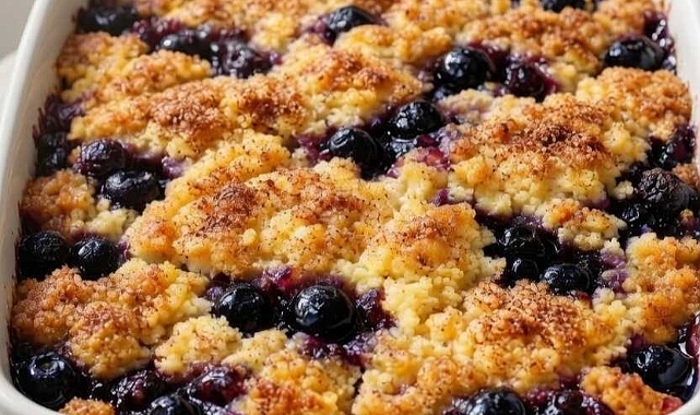 4-Ingredient Oven Baked Blueberry Dessert Recipe