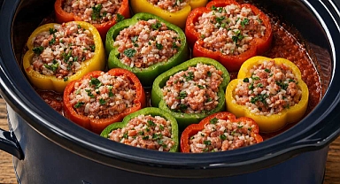5-Ingredient Slow Cooker Sausage Stuffed Peppers Recipe
