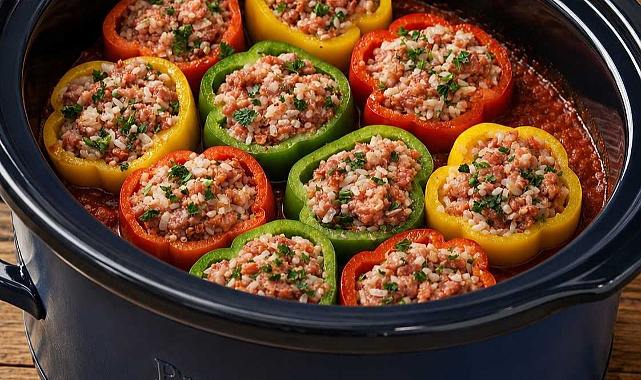5-Ingredient Slow Cooker Sausage Stuffed Peppers Recipe