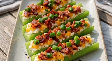 Creamy Bacon Cheddar Celery Boats Recipe