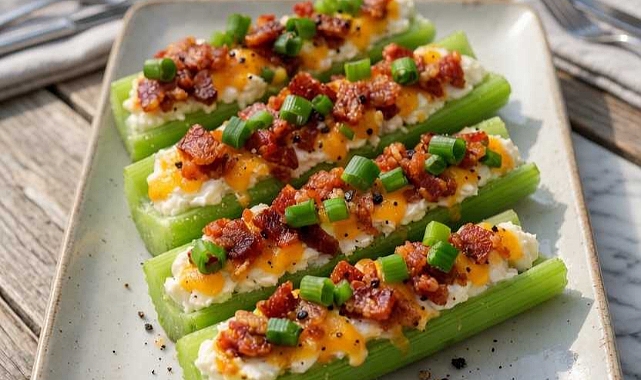 Creamy Bacon Cheddar Celery Boats Recipe
