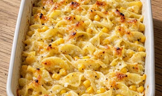 Oven Baked 4-Ingredient Amish Creamy Corn Noodles Recipe