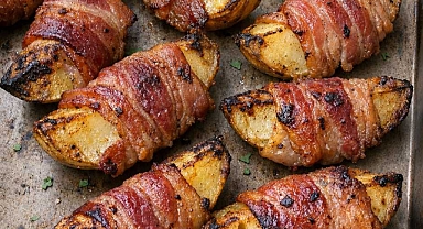 Oven Baked 4-Ingredients Bacon Wrapped Potato Wedges Recipe