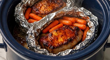 Slow Cooker 4-Ingredient Foil Packet Honey Pork Chops Recipe