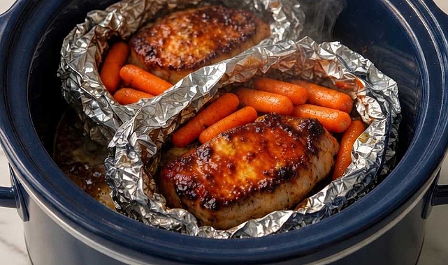 Slow Cooker 4-Ingredient Foil Packet Honey Pork Chops Recipe