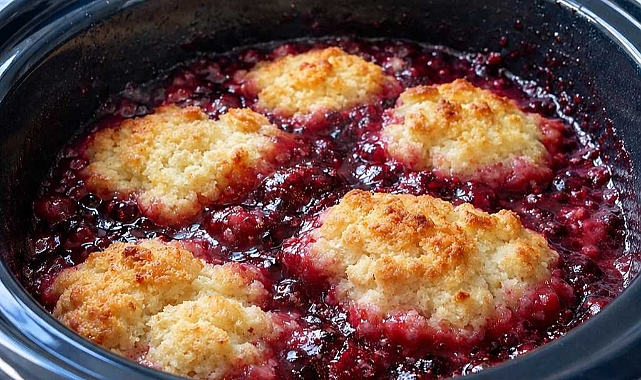4-Ingredient Slow Cooker Blueberry Grunt Recipe