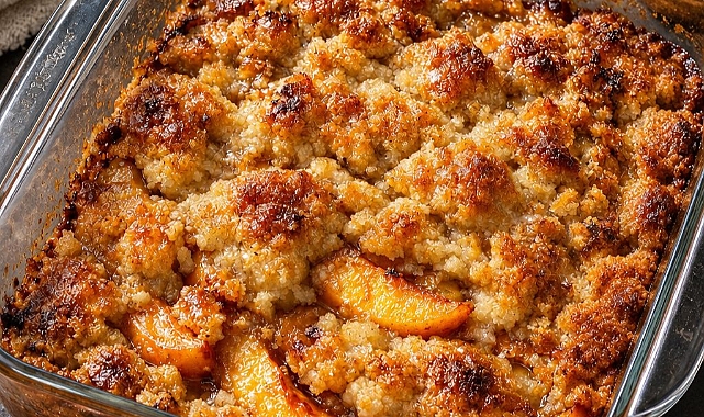 5-Ingredient Baked Frozen Peach Dessert Recipe