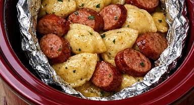 Slow Cooker Foil Packet Sausage and Pierogies Recipe