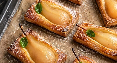 Walnut-Stuffed Poached Pear Puff Pastry Tarts Recipe