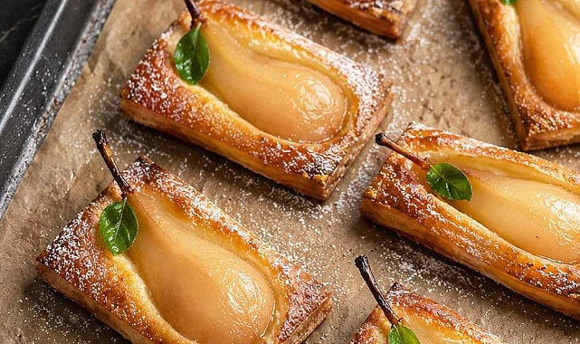 Walnut-Stuffed Poached Pear Puff Pastry Tarts Recipe