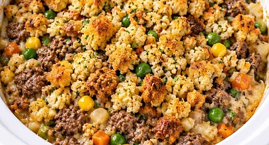Slow Cooker 5-Ingredient Ground Beef and Stuffing Bake Recipe