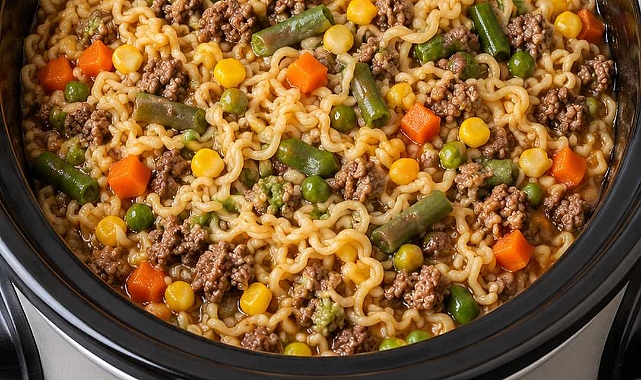 Slow Cooker 5-Ingredient Beef Ramen Casserole Recipe